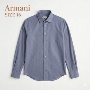 Armani Collezioni Slim Fit Diamond Micro Pattern Dress Shirt Men 41 16